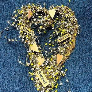 Heart shaped home sweet home wreath brown and pink